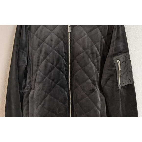 Women's CALVIN KLEIN Black Velour Quilted Full Zip Moto Jacket M - Picture 4 of 12